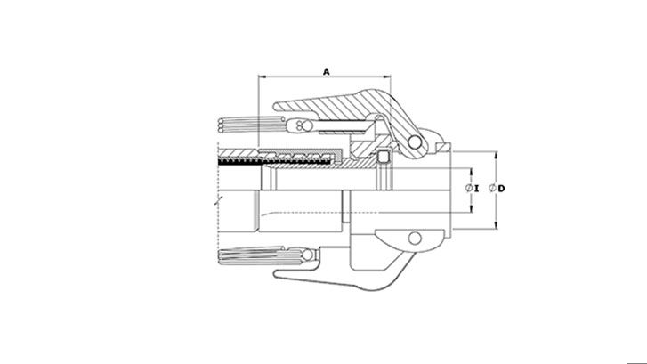 Swivelling locking arm female can and groove fitting